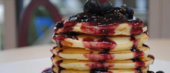 Lemon Olive Oil Pancakes with Blueberry Balsamic Syrup